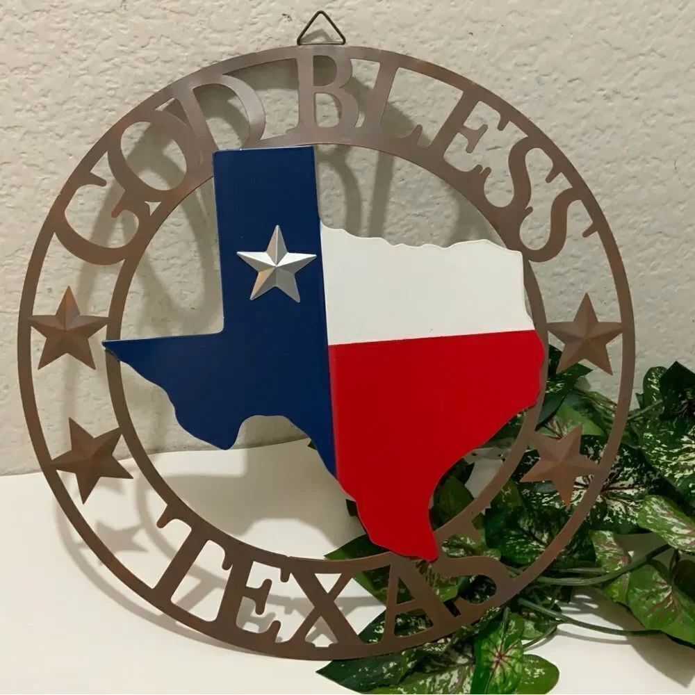 14.5" STATE OF TEXAS METAL WALL ART RUSTIC WESTERN HOME WALL DECOR God bless TX